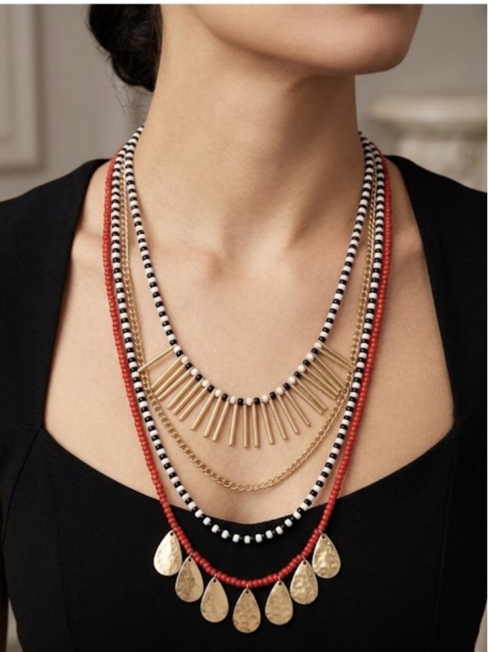 Plunder Design Fashion Jewelry Tenaya Black Red Gold Bead Chain Pendant necklace